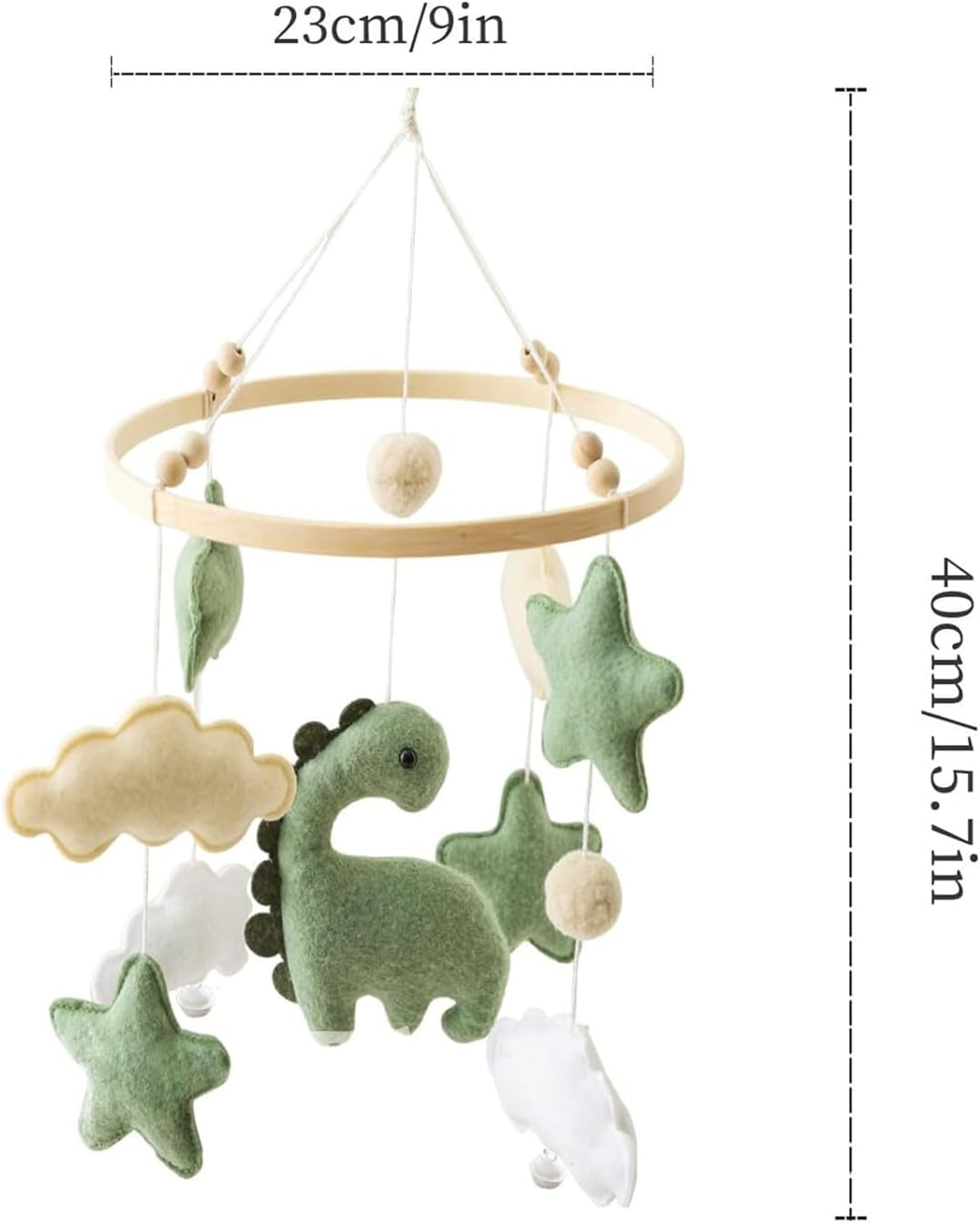 Baby Wind Chimes, Mobile Baby Wind Chimes, Dinosaur with Clouds, Wooden Hanging Baby Wind Chime, Nursery Decoration, Gift for Baby Girls or Boys image number 1