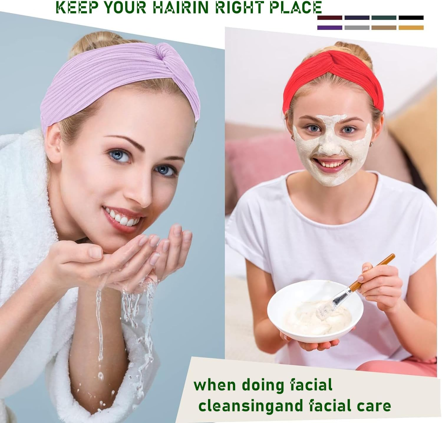 10 Pcs Headbands for Women Twist Knotted Women Head Bands Boho Stretchy Hair Bands Non Slip for Girls, Criss Cross Turban Plain Headwrap Yoga Workout Vintage Hair Accessories image number 3