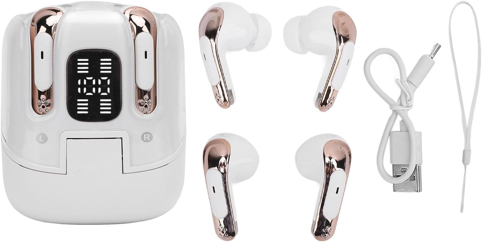 Jectse Two Pairs of Wireless Dual Touch Audio Earbuds, Pair Earphones with LED Display, Bluetooth 5.4 Deep Bass Sound in Ear Earphones, for Couples with Two People (White) image number 3