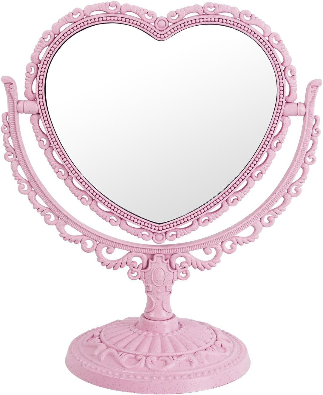 D&X 7-Inch Heart Mirror 360 Degree Rotation Double Sided Magnifying Makeup Mirror,One Side with 3X Magnification Bathroom Bedroom Vanity Mirror(Beige, Heart-Shaped)
