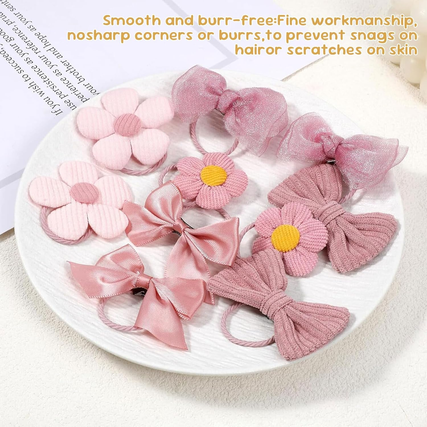 Azureray Pack of 10 Cute Hair Bobbles Girls Pink Bow Flower Design, Cute Baby Hair Scrunchies & Hair Accessories Children'S Set image number 1