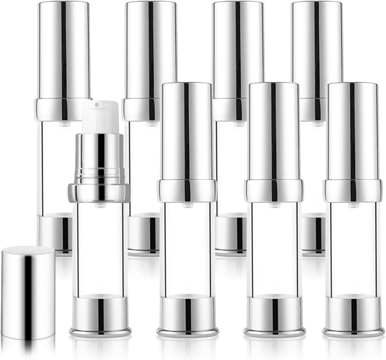 8 Pack 10Ml/0.34Oz Plastic Airless Pump Bottle Refillable Lotion Containers Empty Pump Press Vacuum Dispenser for Travel Cosmetic Liquid Foundation Essence Gel Emulsion Toiletries Sample image number 5