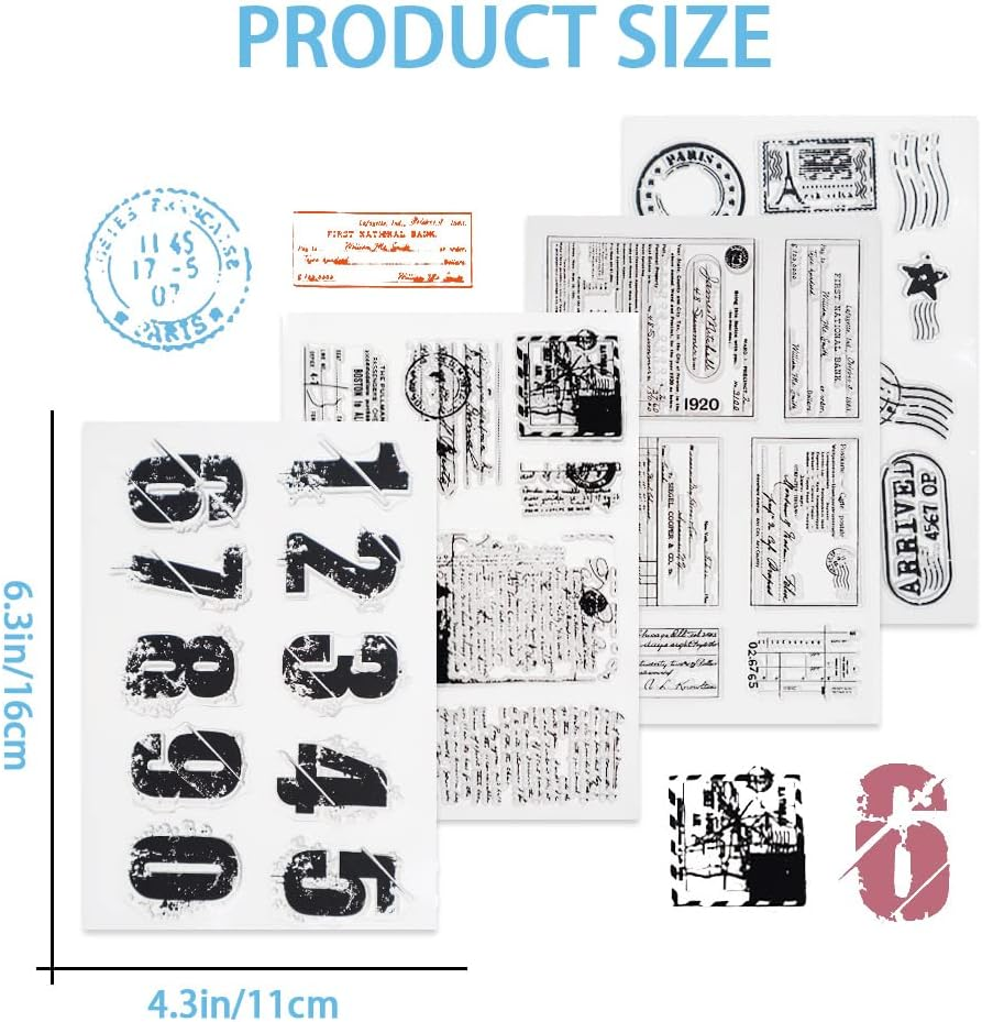 4 Themes 34Pcs Clear Stamps, Retro Rubber Clear Stamp, Transparent Silicone Clear Stamps Seal for DIY Scrapbooking Card Making Decoration, Style A image number 2