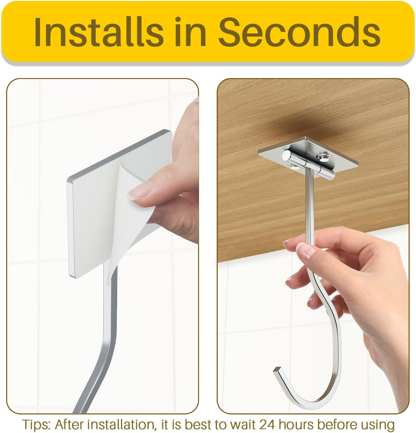 2-Pack Self Adhesive Banana Hook, Metal Banana Hanger Hook,Under Cabinet Hook for Bananas or Kitchen Items, Foldable Banana Hook, Folds up with Magnets When Not in Use, Keep Bananas Fresh, Silver