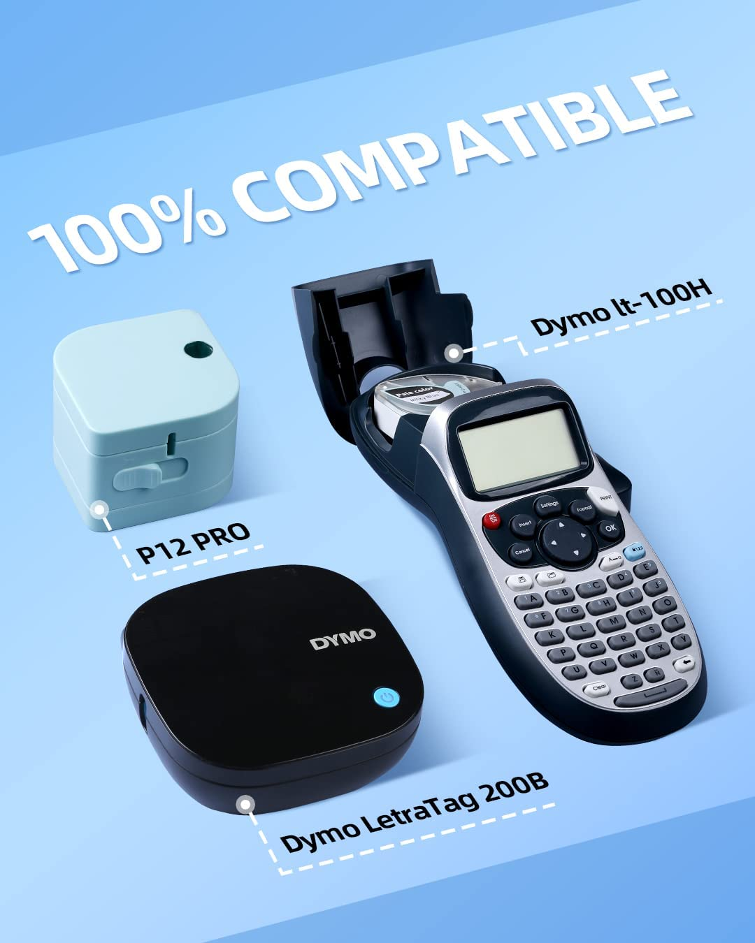 Memoking Label Maker Tape for Letratag, Compatible with Dymo Refills, 12Mm X 4M P12 Pro Label Tape for Letra Tag LT-100H LT-100T Qx50, 5-Pack - Pure-White image number 7