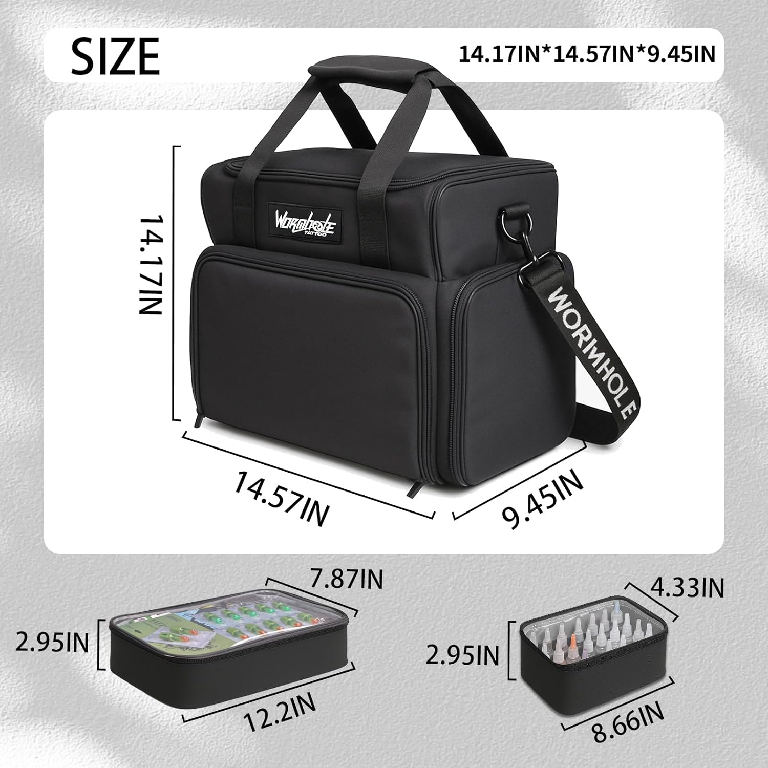Wormhole Tattoo Case Tattoo Backpack with 3 Inner Removable Pouches 2 Layers Travel Bag for Tattoo Stencil Printer Tattoo Supplies Black 14.6" L X 9.5" W X 14.2" H image number 2