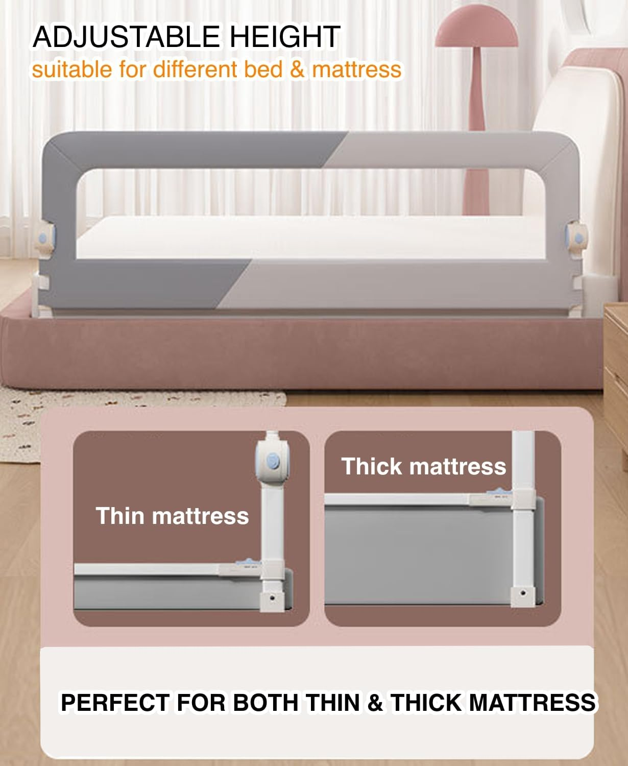 HJB VISSO Foldable Toddler Bed Rails,Safety Baby Bed Rails Guard, Bed Fence Protector Rail, Adjustable Heights Kid Bed Guard Rail for Twin Queen King Full Size Beds (2 M) image number 5