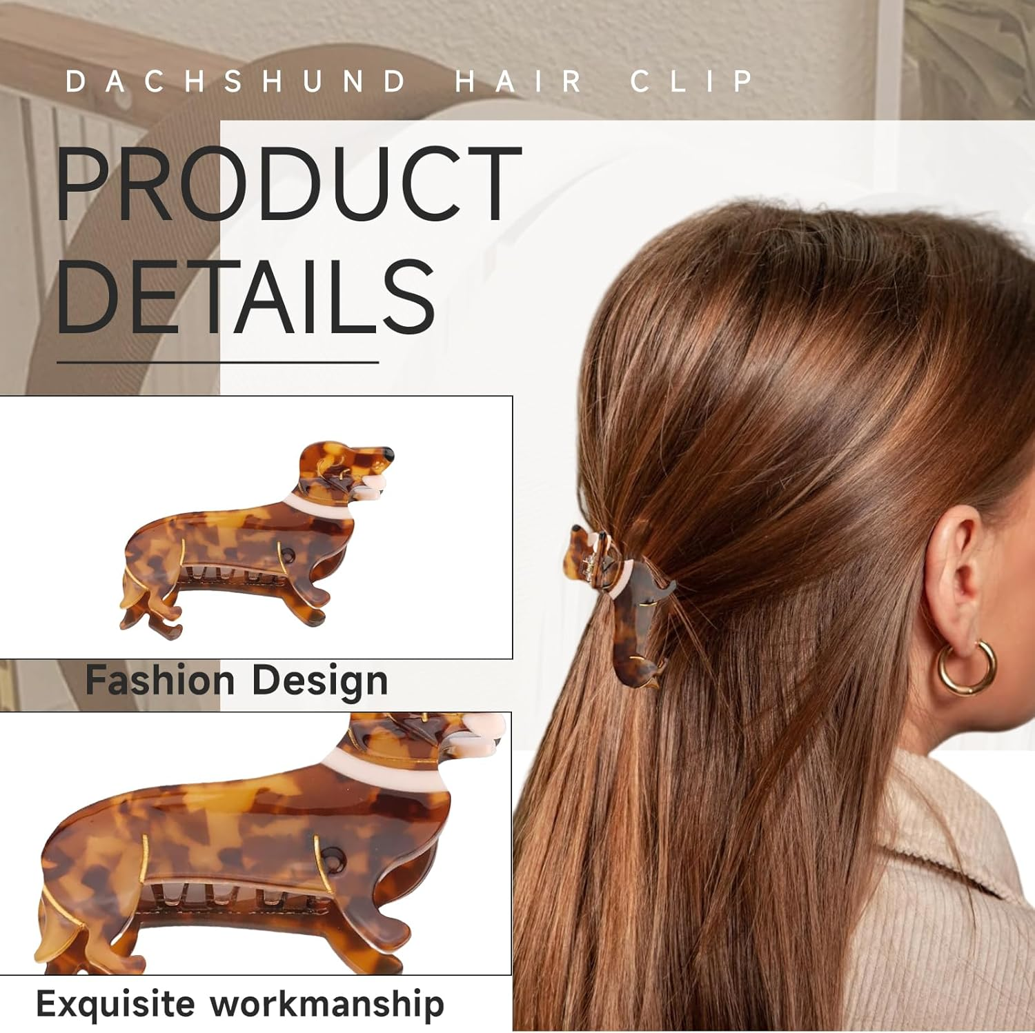 Cosmeria Dachshund Hair Clip for Women and Girls, Funny Volume Clip Made of High-Quality Acetate, Perfect Dog Hair Clip for All Occasions and Dachshund Lovers image number 6