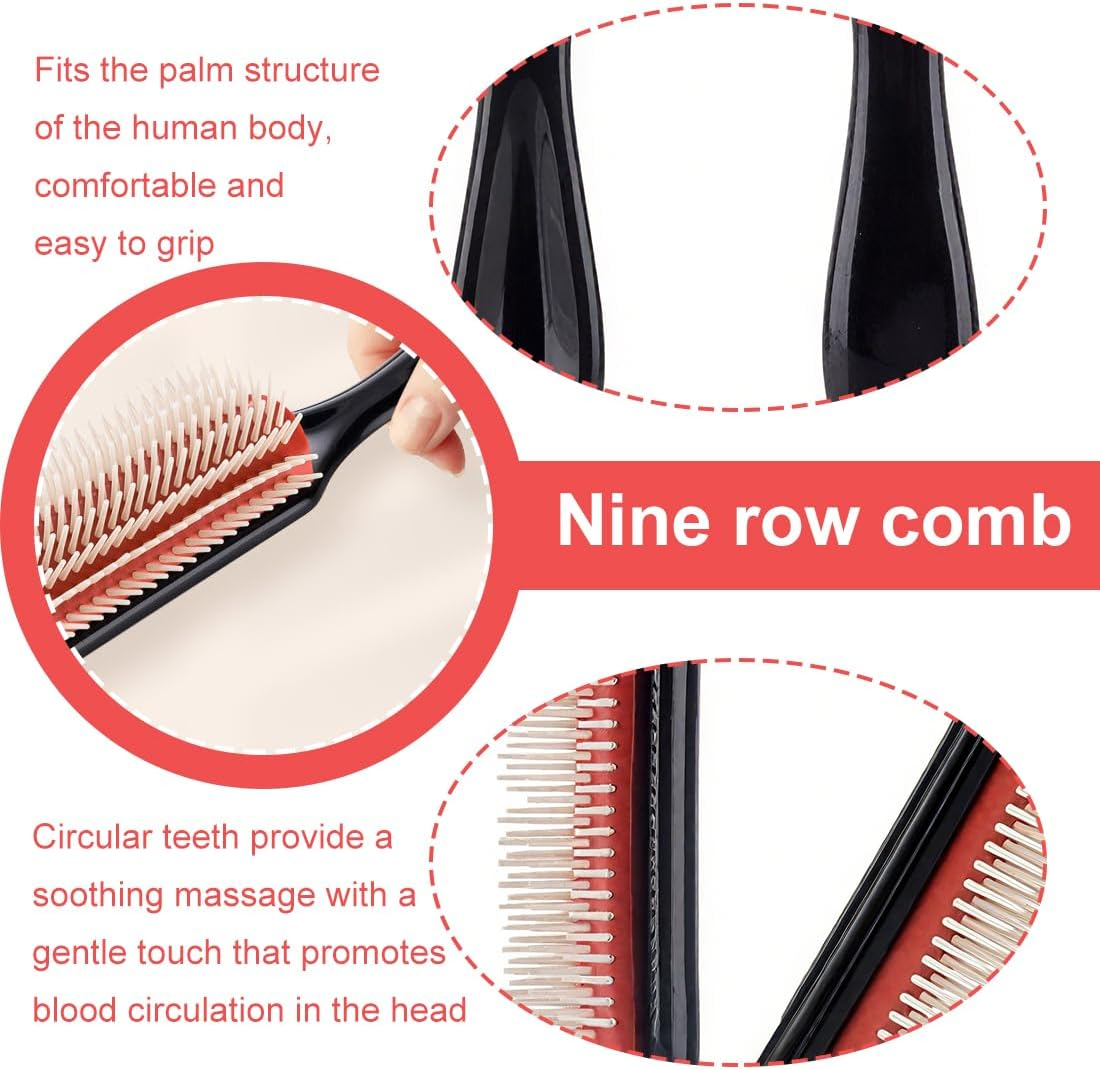 LQIOACU 1 Piece Hair Brush without Pulling, Comb Hair Brush for Tangle Curls, for Wet or Dry Curly Hair, 9-Row Brush for Detangling, Separating and Shaping image number 4