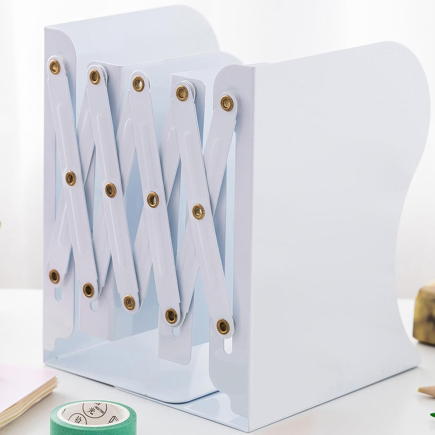 Adjustable Book Ends,Grey Large Metal Bookends for Heavy Books, Expandable Bookcase Bookend Stand Holder Book Storage Rack, Book Organizer for Desk, Suitable for Office, Home and School image number 5