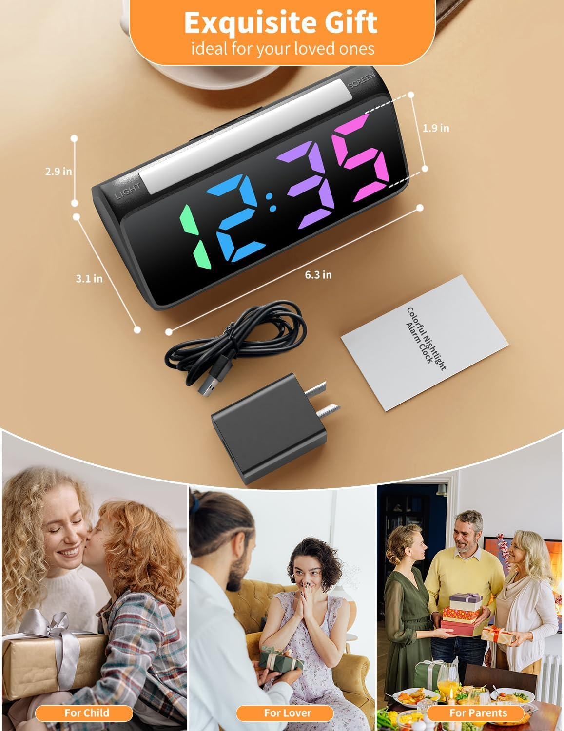 Ohamtes Digital Alarm Clock，Bedside Clocks with RGB Night Light, Large Display, Dual Alarm, Snooze, 100% Adjustable Brightness Dimmer Alarm Clocks, Suitable for Bedside image number 6