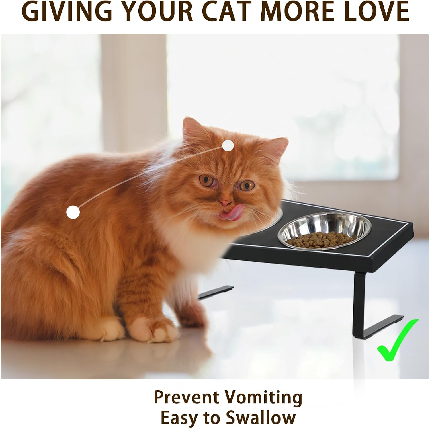 Cat Food Bowls Elevated, Gothic Cat Bowls, Raised Cat Bowls for Indoor Cats with Non-Slip Stand & Wood Board, Stainless Steel and Whisker Friendly Food Bowls image number 2