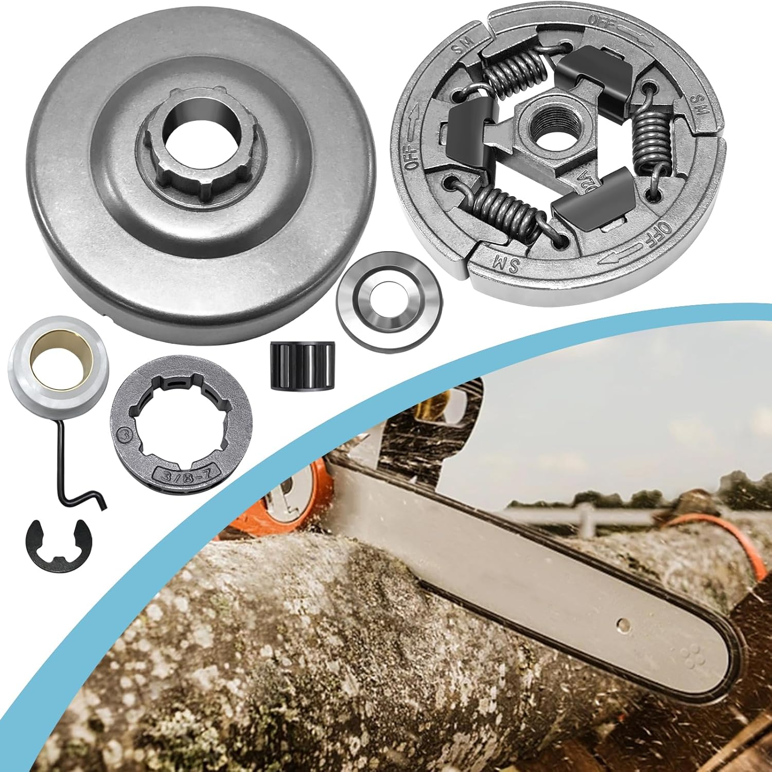 Clutch Drum 3/8" 7T Sprocket Kit for Stihl MS311 MS391 MS391C Chainsaw Rim Convert Part Replace #1140 160 2001, 0000 642 1231, 1125 640 7110, 9512 933 2260, 0000 958 1022 image number 3