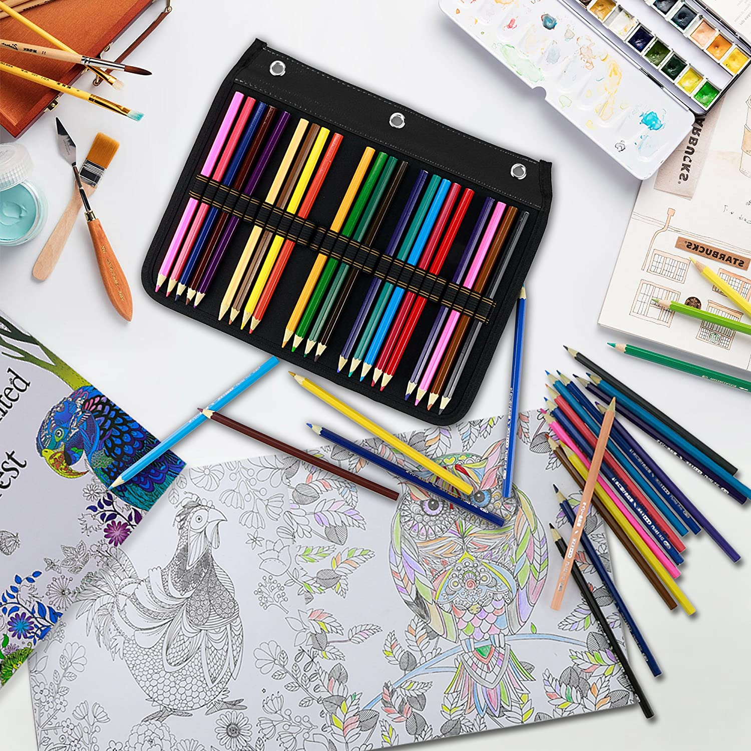 YOUSHARES 54 Slots Pencil Sleeve - 3 Ring Pencil Case Stationery Organizer for Standard 3-Ring Binder, Black image number 3