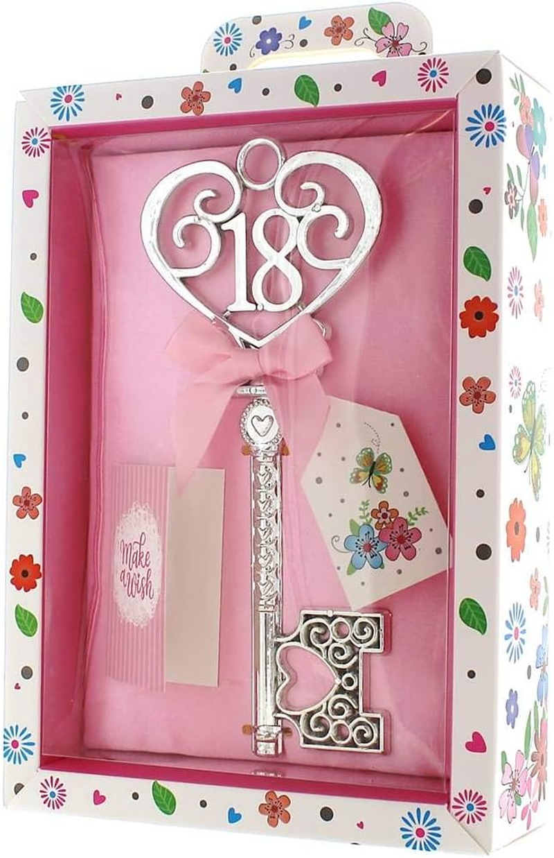 Tulip Studio Silver Age 18 Female Keepsake Key & Bright Presentation Box - 18Th Birthday Gift