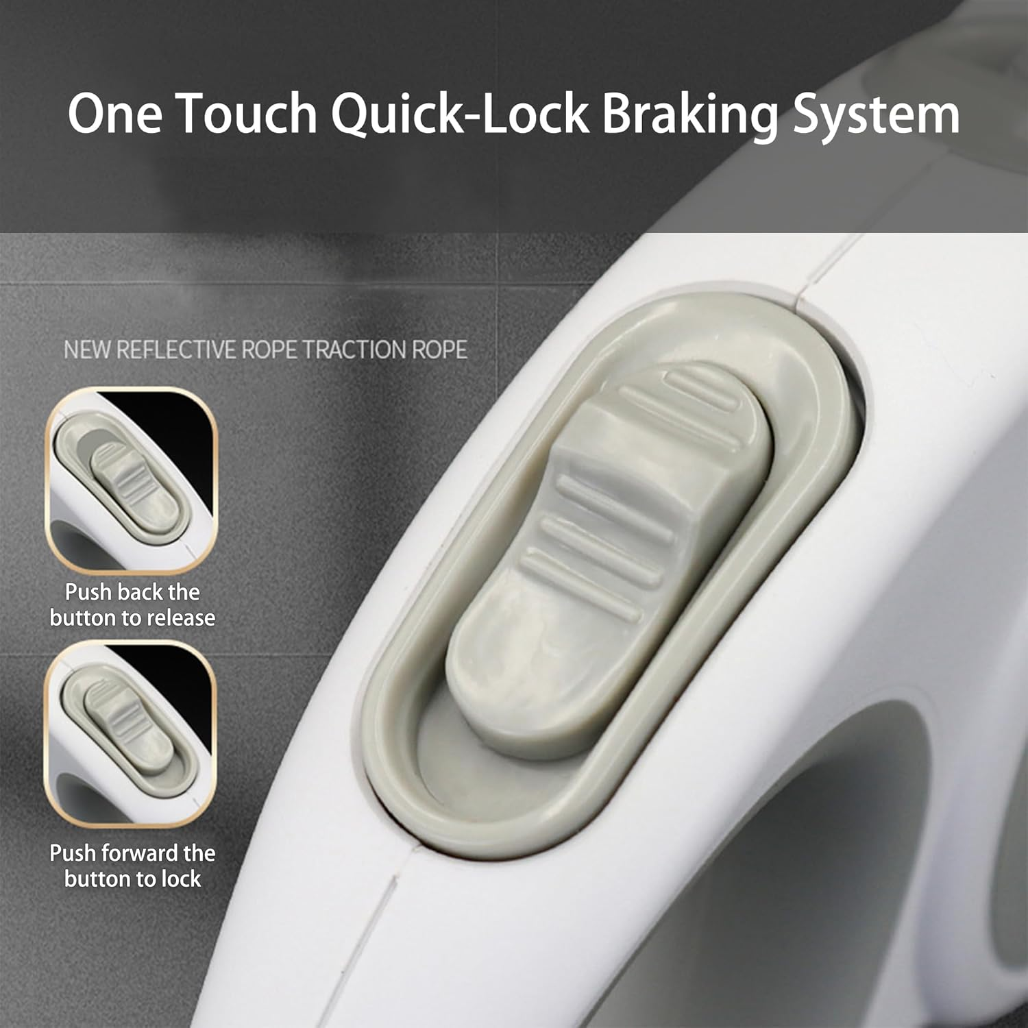 XCXQ 360&deg; Retractable Dog Leash, Strong Reflective Nylon Tape Lead 16 Ft Dog Walking Leash, up to 66Lbs, Anti-Slip Rubberized Handle, One-Handed Brake, Tangle Free, White-Gray (Medium) image number 2