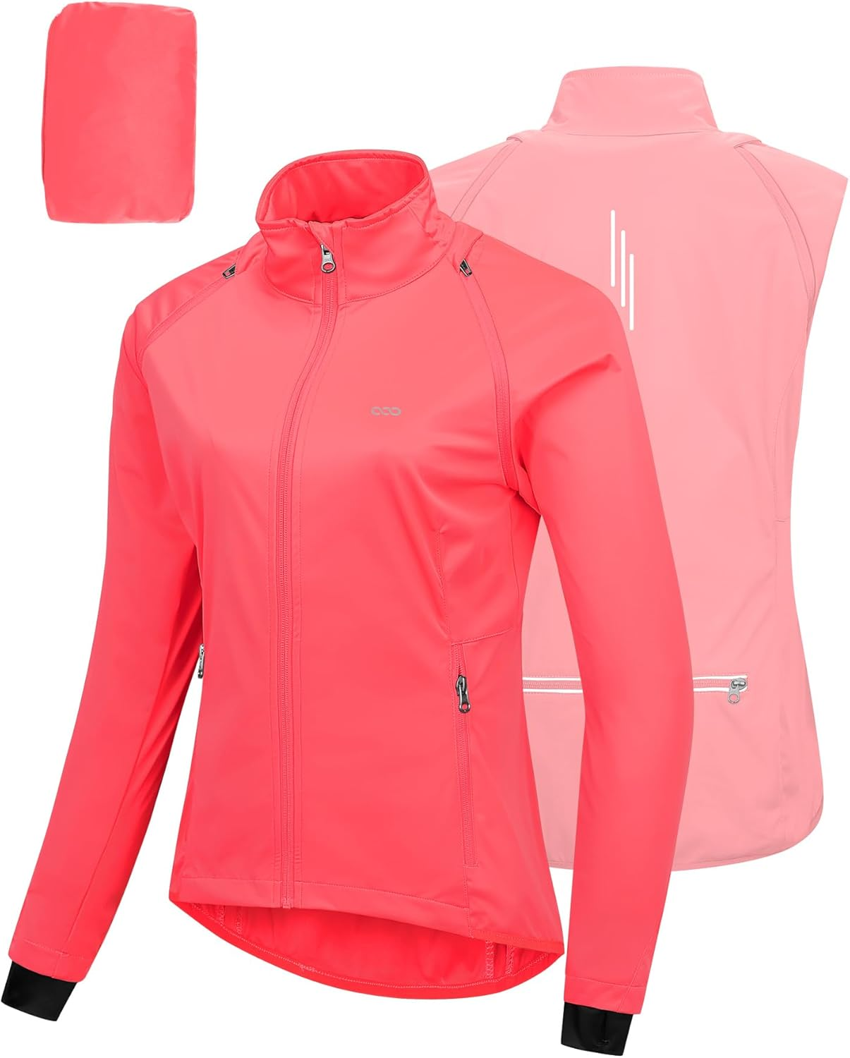 33,000Ft Women'S Waterproof Cycling Jacket High Visibility Reflective Jacket Lightweight Running Vest Breathable Rain Jacket with Removable Sleeves Ladies Bike Coat