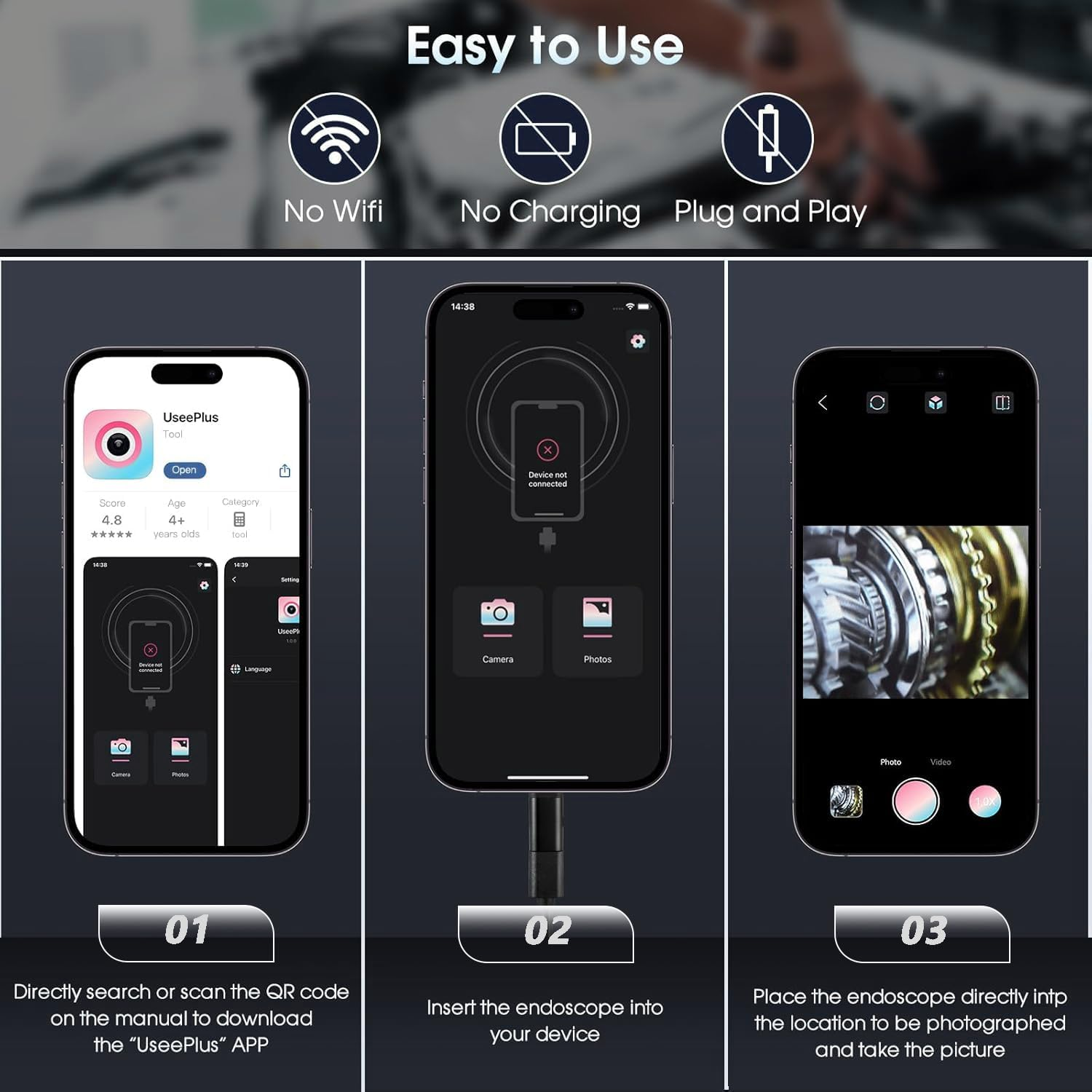 [Single Lens] Borescope,Endoscope Camera with Light,1920P Inspection Camera with 8+1 Adjustable LED Lights, Endoscope with 5M Semi-Rigid Cable Waterproof Snake Camera for Iphone, Ipad, Samsun、Android