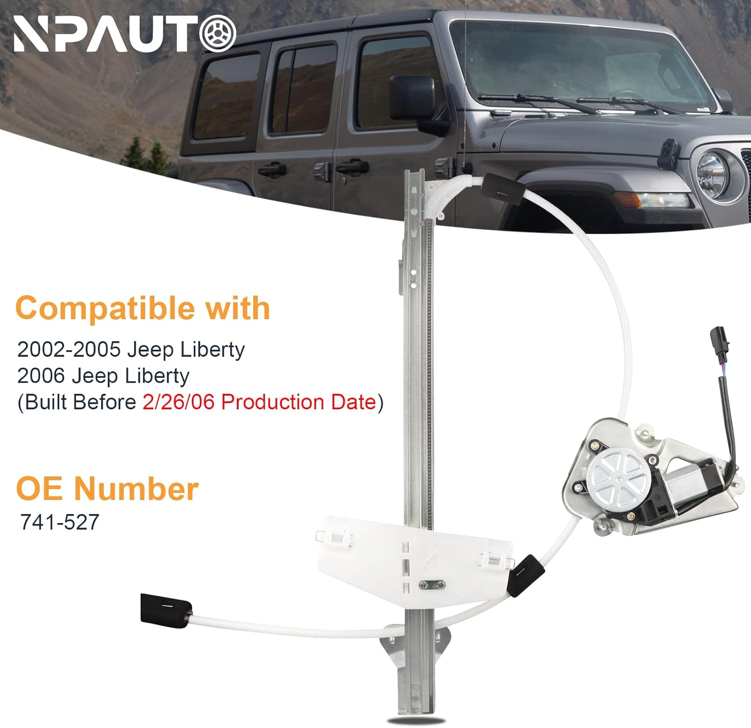 Front Passenger Side Power Window Regulator with Motor Assembly Replacement for Jeep Liberty KJ 2002 2003 2004 2005 2006, Right, 741-527 image number 4