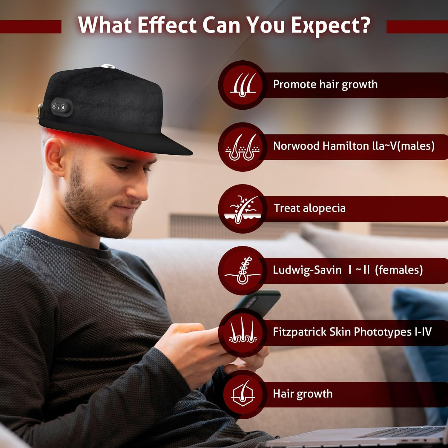 Laser Cap for Hair Growth, Red Light Therapy for Hair Growth, Strengthen Hair Roots, Hair Loss Treatment for Men and Women image number 6