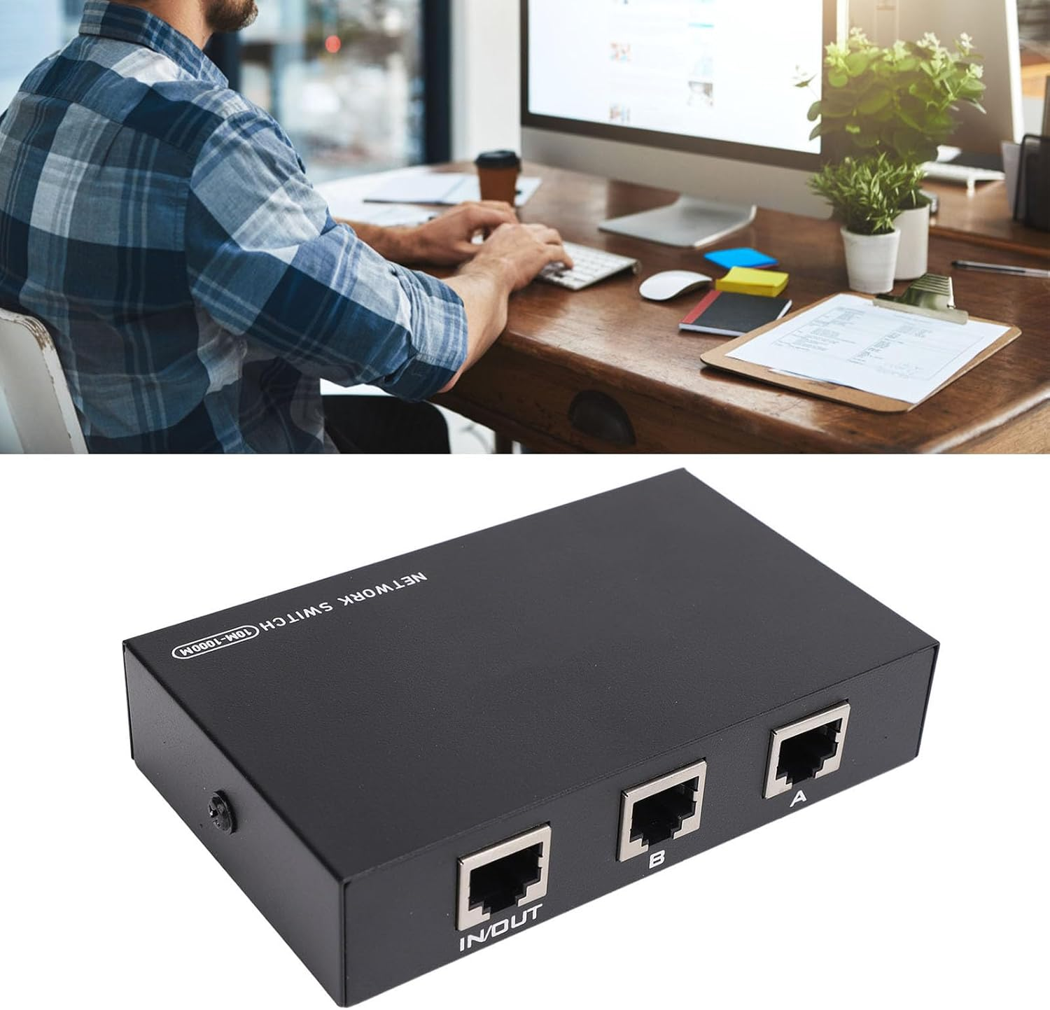 RJ45 Network Switch, Plug and Play 2 Way a B Selector Hub for Home with Iron Metal Casing, 100M 1000M Ethernet Splitter, Compatible for Network Devices image number 2