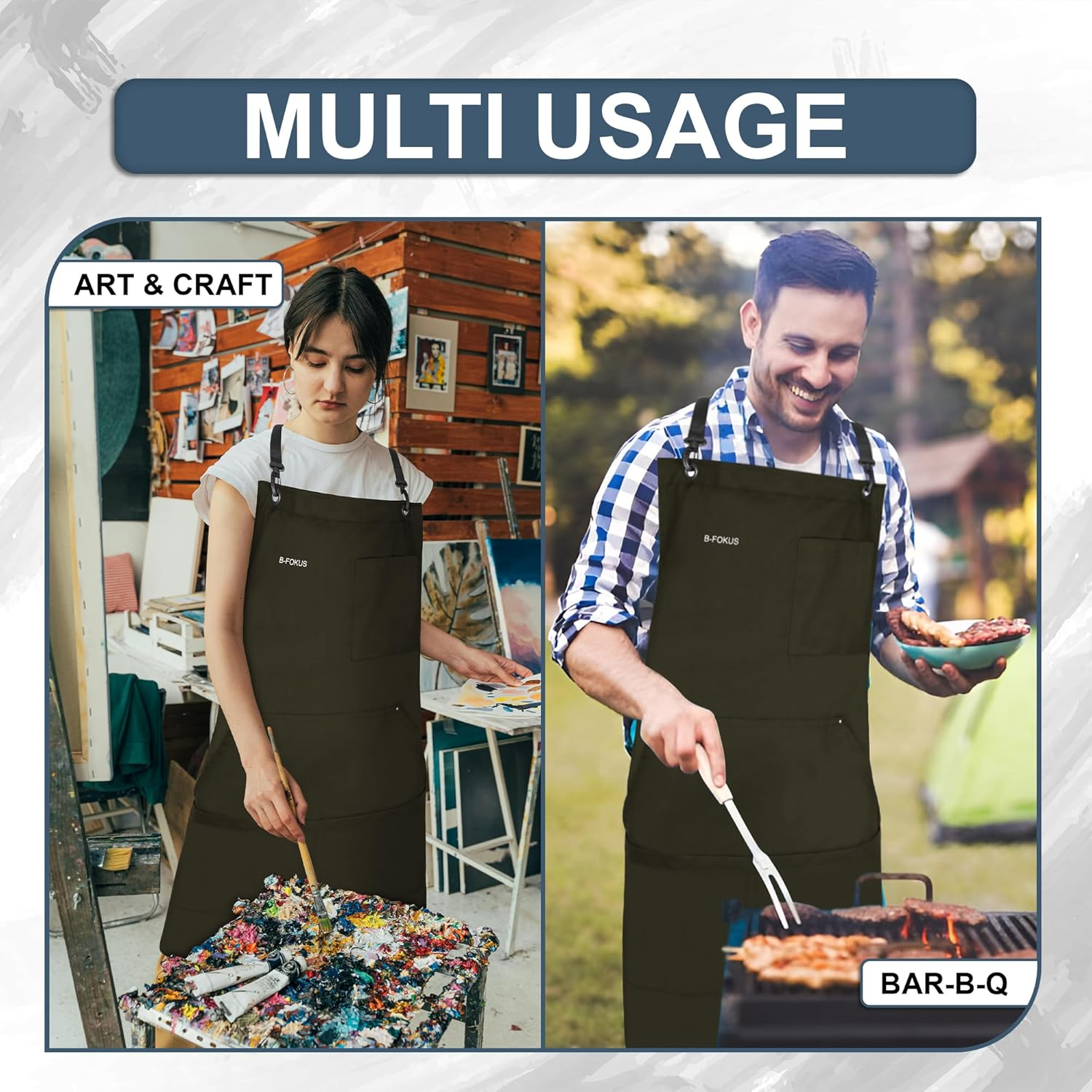 Premium Multi-Use Cotton Canvas Apron &ndash; Durable 10Oz Adjustable Aprons for Cooking, BBQ, Crafting with Pockets, Brass Hardware, Aprons for Women and Men, Chef Apron, Waterproof Apron