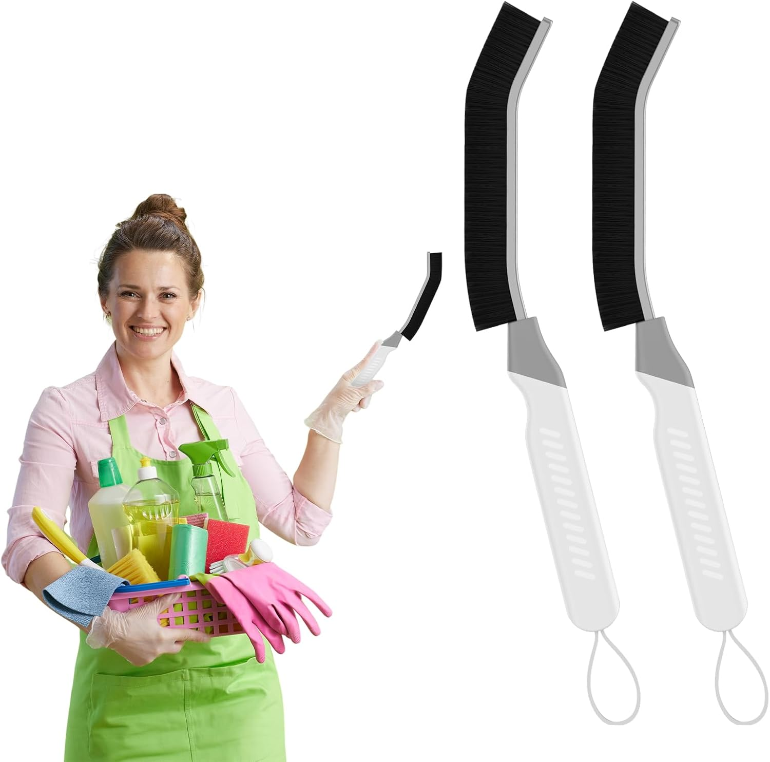 Cleangor Crevice Cleaning Brushes, Scrub Brush Tool for Hard to Reach Tight Spaces, Home Essentials Cleaning Supplies for Shower, Bathroom, Kitchen, Toilet，Window (2, White) image number 3