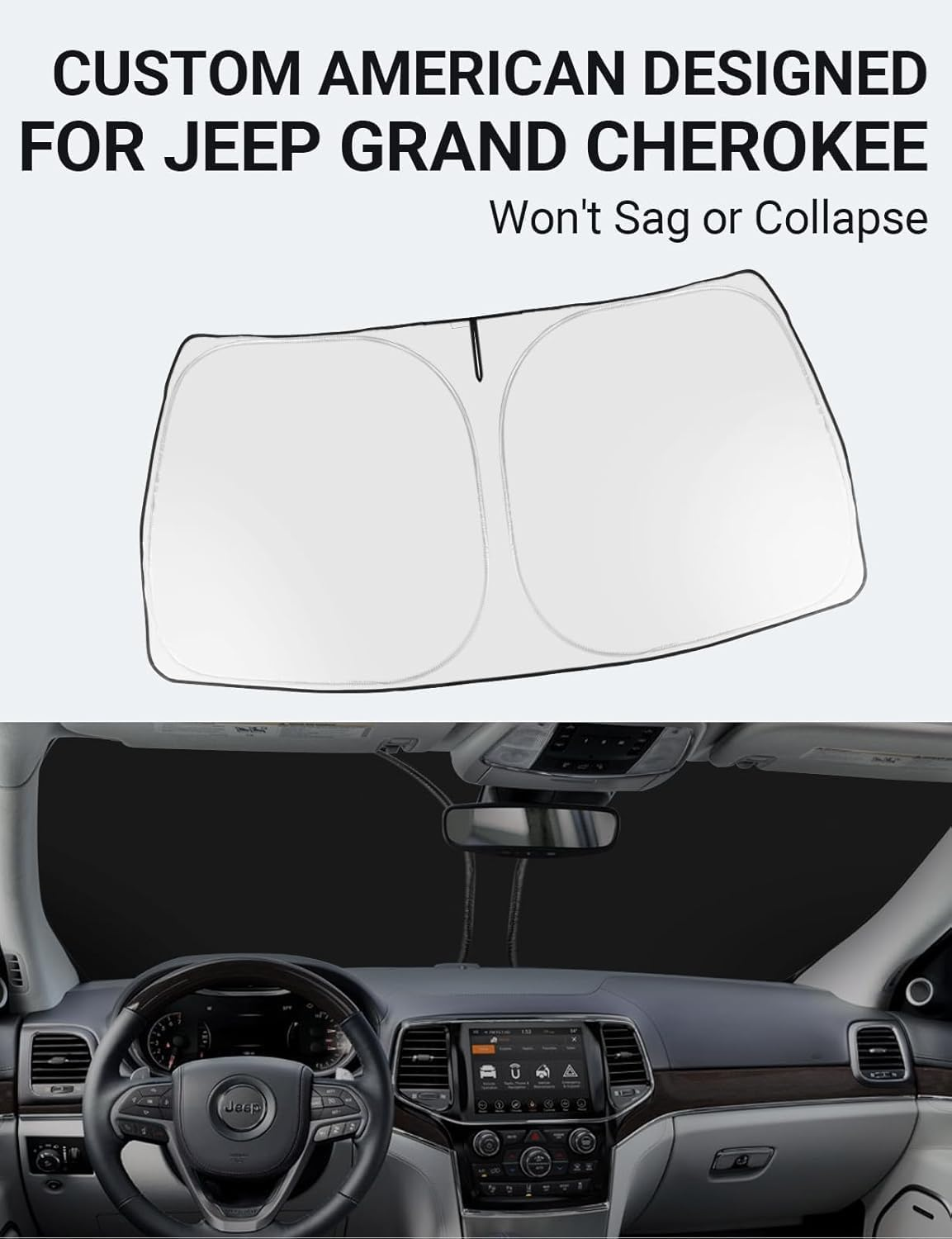 Proadsy 2024 Upgrade Front Windshield Sun Shade Foldable Sunshade Protector Custom Fit 2014-2024 Jeep Grand Cherokee SUV, Laredo Limited Trailhawk Overland Altitude Summit Accessories image number 2