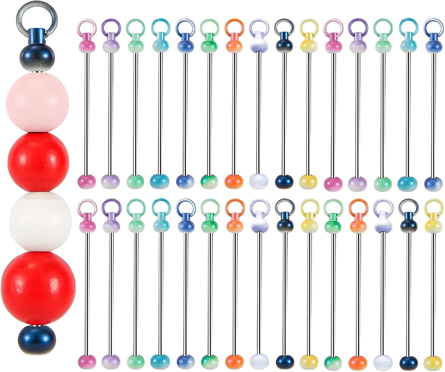 30Pcs Beadable Keychain Bars Beadable Blanks DIY Bead Bar Keychain Kit DIY Keychain Accessories Metal Bead Keychain Bar Link Detachable Key Chain for DIY Craft Making Gift Accessories image number 5