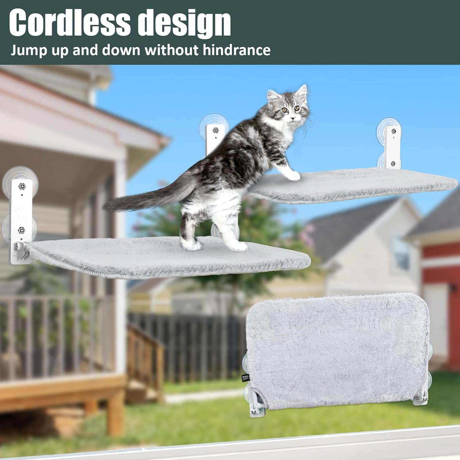 GUUSII HOME Cat Hammock Window Lounger Window Cat Bed Cat Hammock Holds up to 25 Kg (Grey, M) image number 3