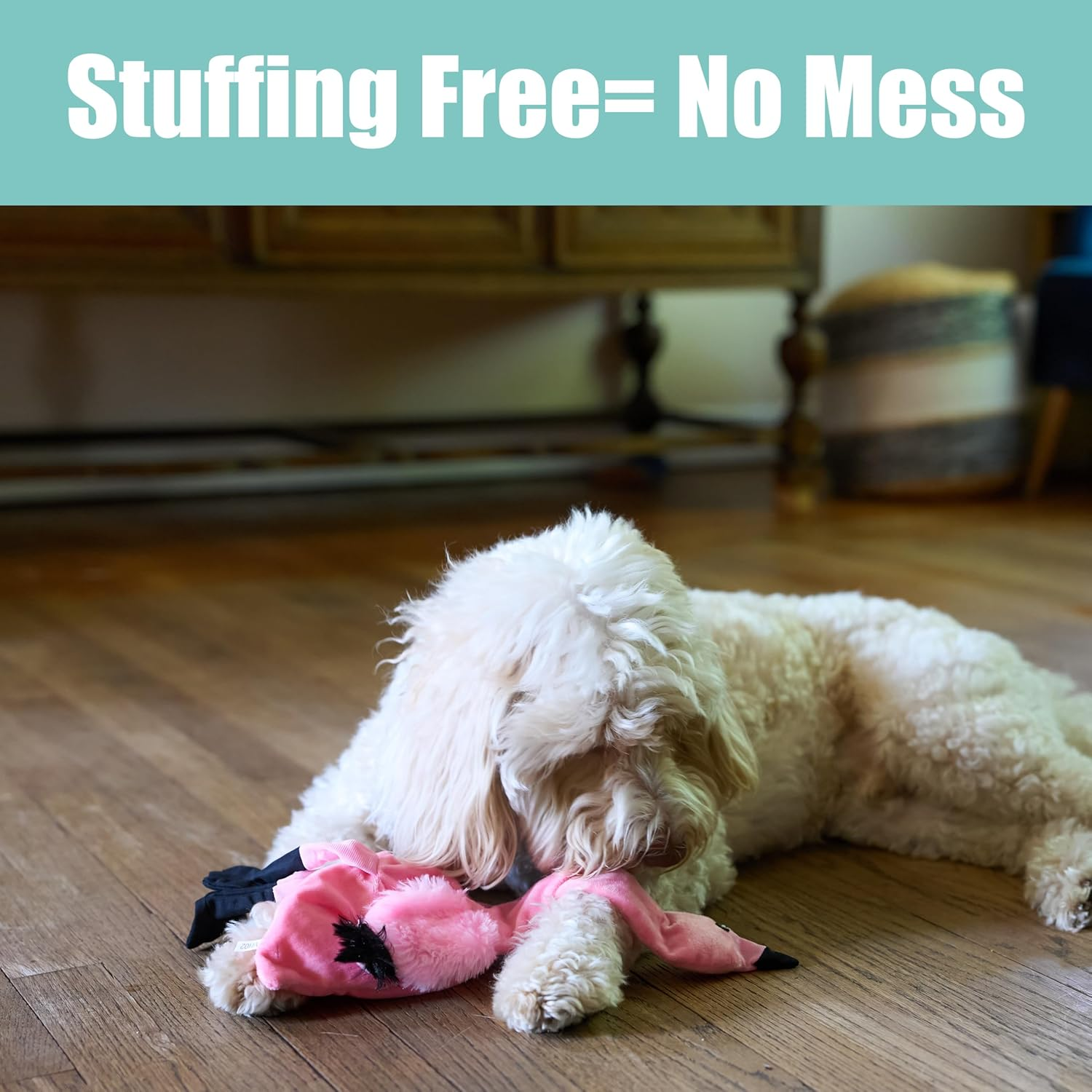 SPOT by Ethical Products Skinneeez - the Original Stuffless Stuffingless Dog Toys - Squeak Toys Tug Toy Small Dogs and Large Dogs Puppy Chew Toy Alternative Interactive Dog Toy - Flamingo - Large - Flamingo image number 4
