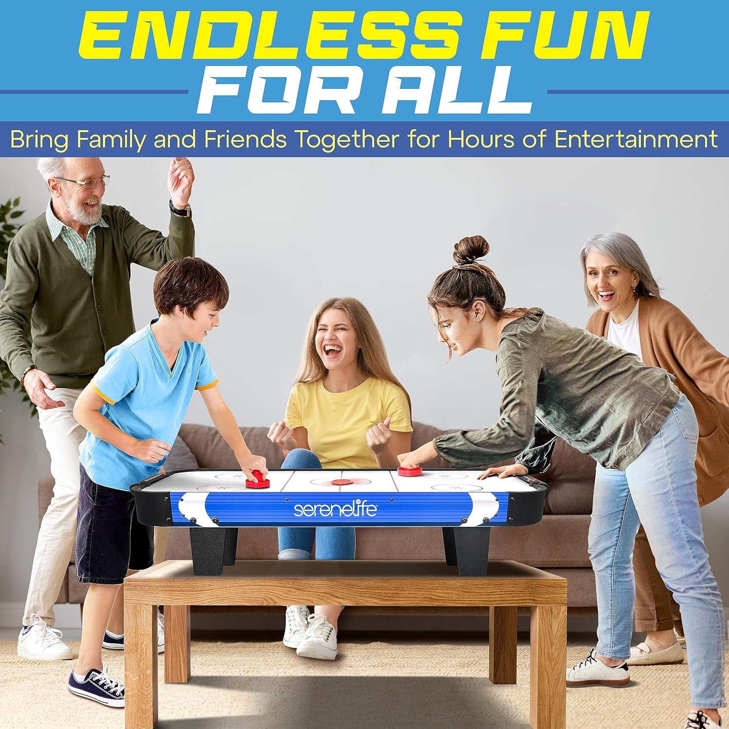 Serenelife Air Hockey Game Table 4.10Ft with Strong Motor, Digital LED Scoreboard, Puck Dispenser & Complete Accessories image number 2