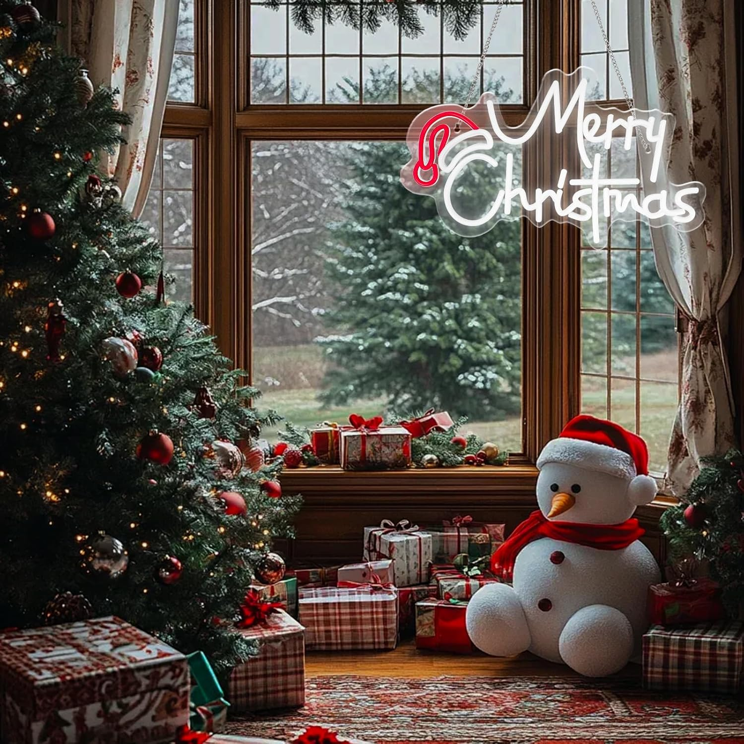 TRIXES Neon Merry Christmas LED Light up Sign - Large 41Cm Indoor Wall Decoration - Festive Hanging D&eacute;cor USB Powered