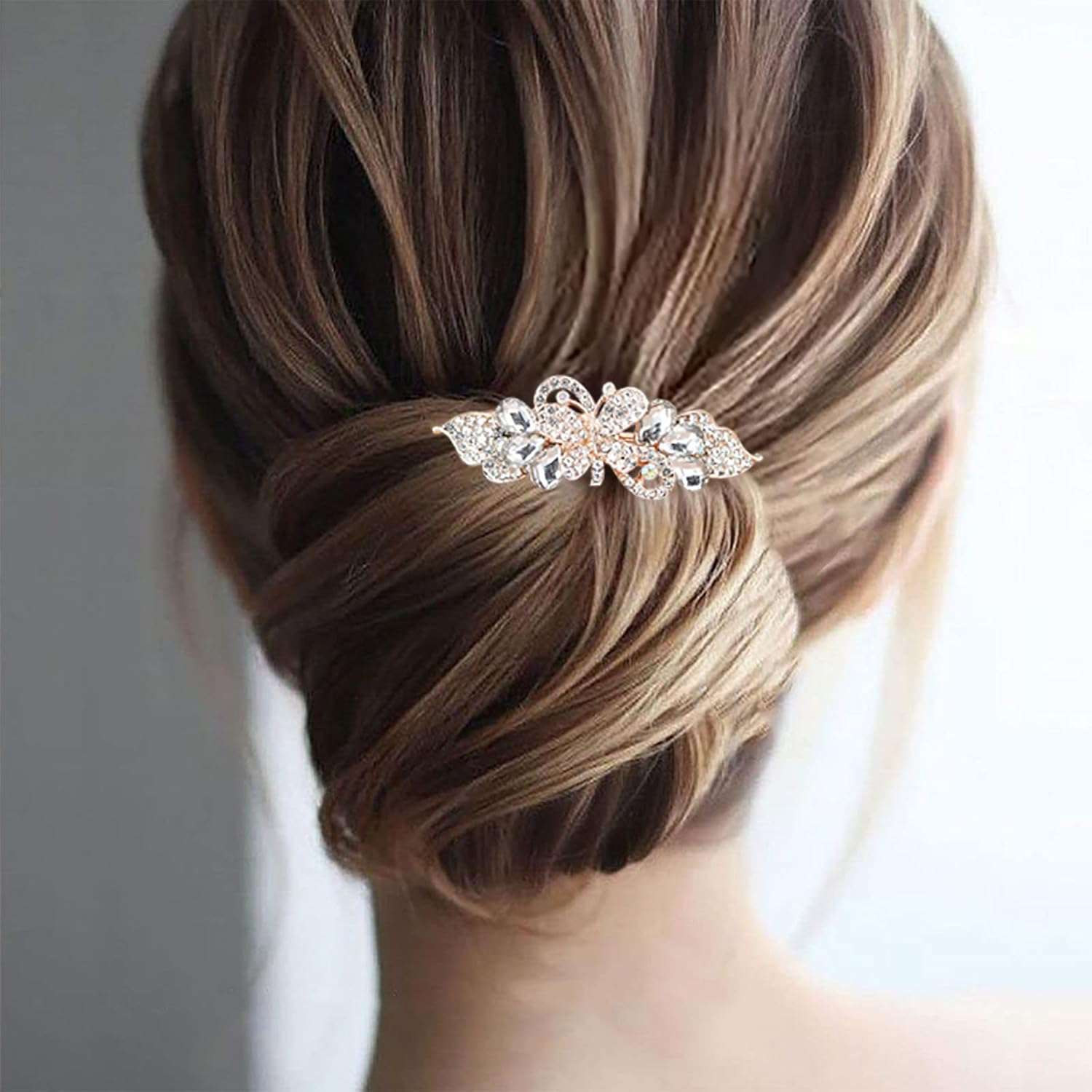 Tseenyi Crystal Farfalla Hair Clip Rhinestone Wedding Hair Clip Shiny Bridal Crystal Decorative Hair Clip Gold Bow Crystal Hairpin Women and Girls (Champagne Crystal)