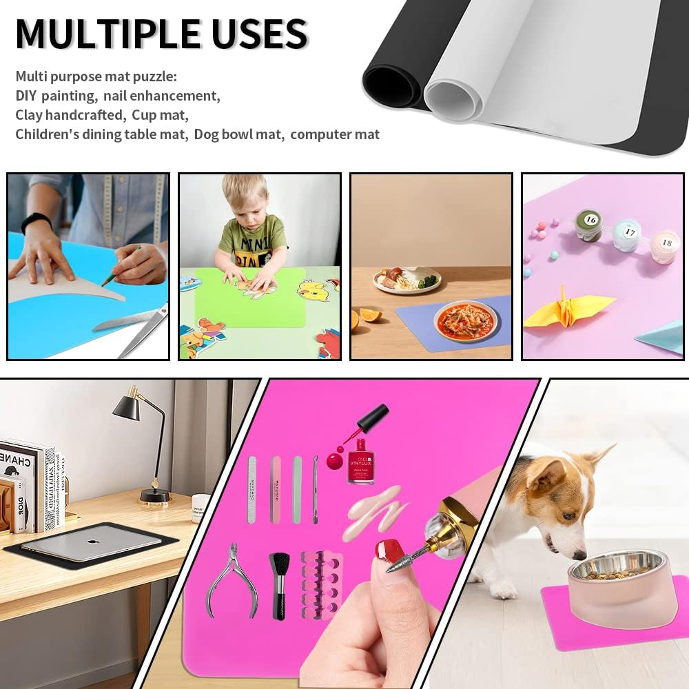 Silicone Mats 2 Pack Large Nonstick Silicone Sheet for Resin Jewelry Casting DIY Art Nail Painting Multipurpose Table Protector Placemat, 15.75" X 11.81" - Milk White  Black image number 2
