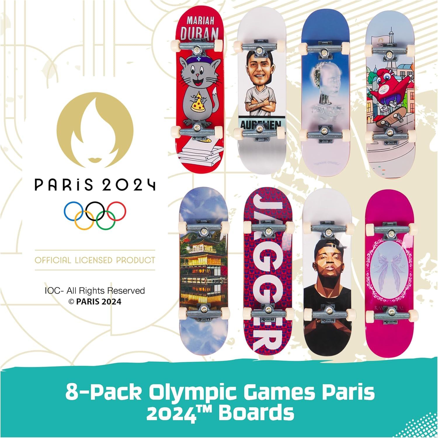 Tech Deck, Competition Legends 8-Pack Fingerboards with Collectible Cards, Olympic Games Paris 2024, Customizable Mini Skateboards, Kids Toys for Ages 6 and Up image number 3
