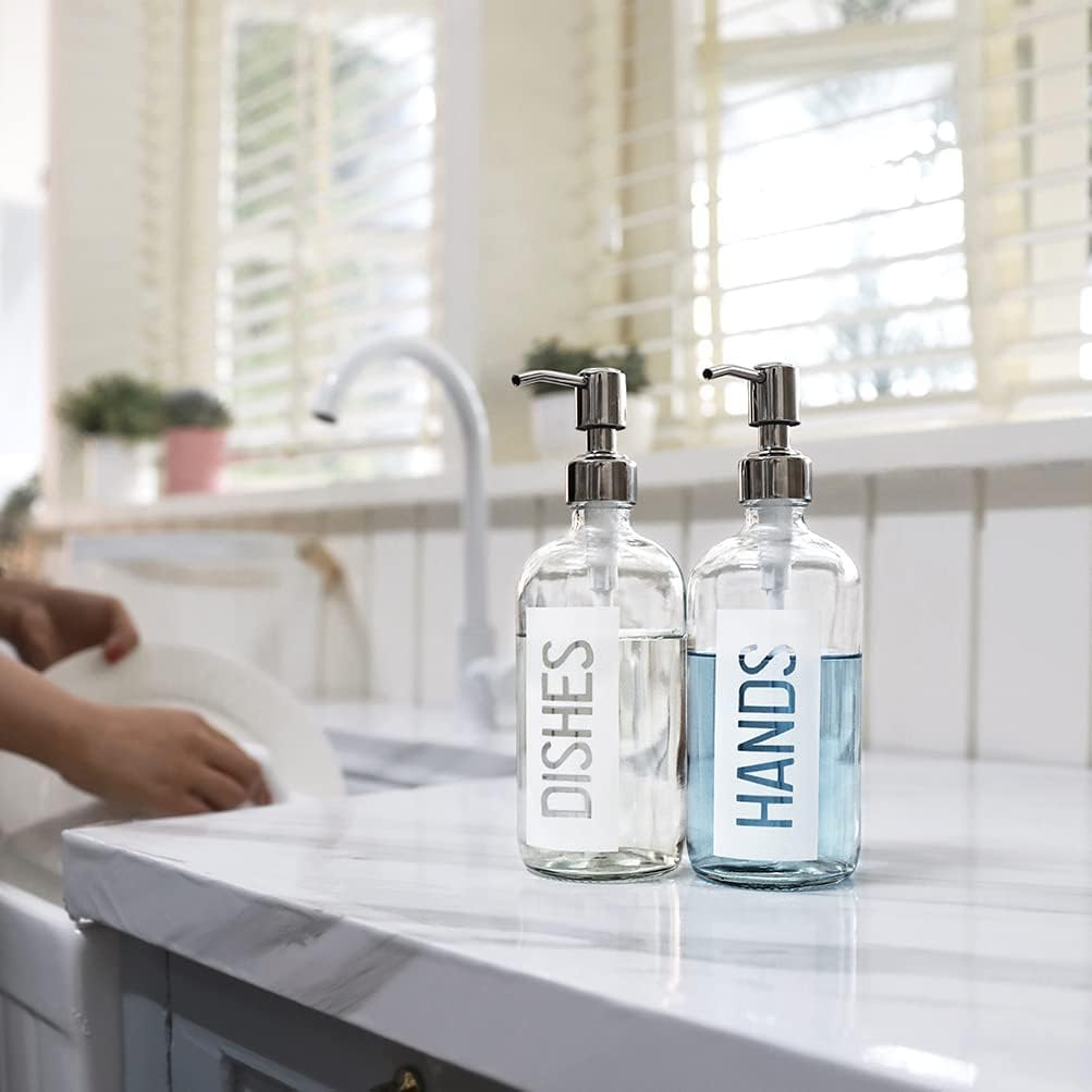 JASAI 2Pack 18OZ Glass Soap Dispenser with Rustproof 304 Stainless Steel Pump, Kitchen Soap Dispenser for Hands & Dishes (White) - White image number 5
