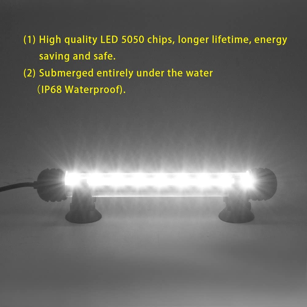 LED Aquarium Light, Fish Tank Light Submersible Underwater Crystal Glass Leds Lights, 7.5"- White