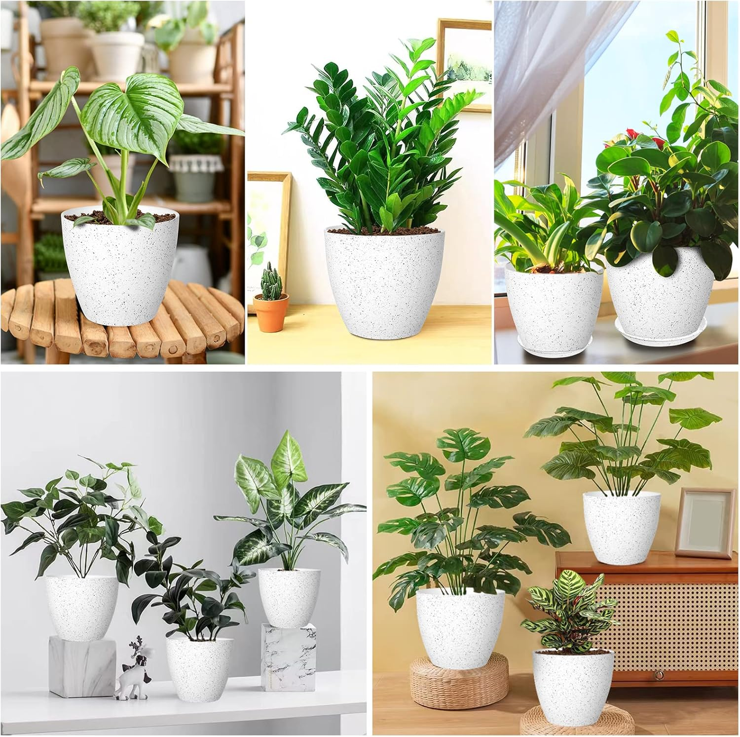 Vanavazon Flower Pots 9/8/7 Inch Set of 3 Flower Pots Indoor Outdoor Modern Decorative Planters with Drainage Hole and Tray (White)