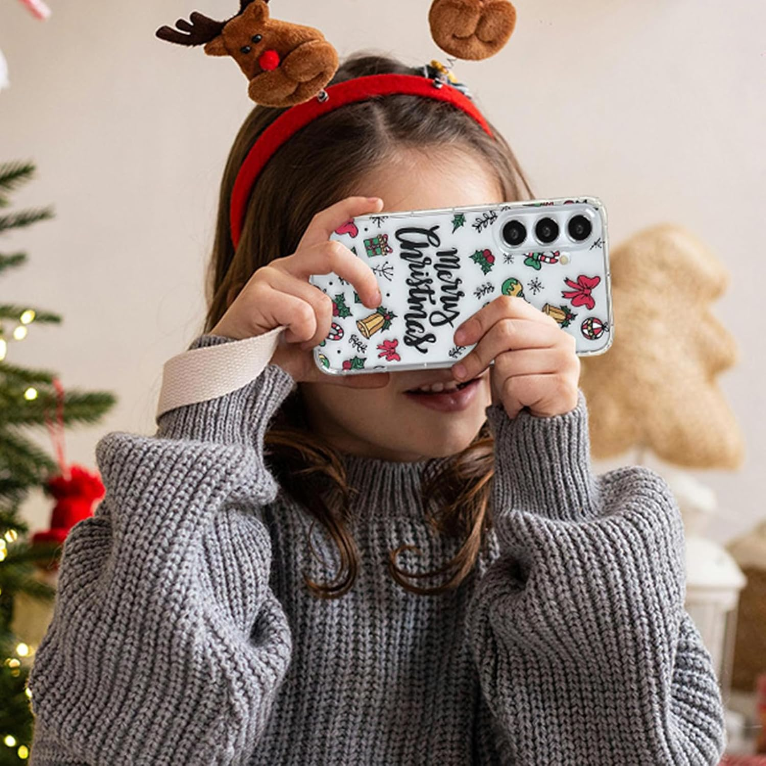 XIZYO Christmas Phone Case for Samsung Galaxy S24 Plus,Clear Cute Merry Christmas Xmas Bells Pattern Aesthetic Women Girls Kids Santa Winter Slim TPU Shockproof Protective Case,Clear image number 3