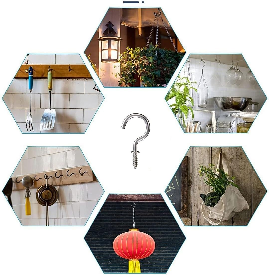 30 Pcs Metal Screw Ceiling Hooks Cup Hook Screw-In Light Hooks (Silver, One Size)