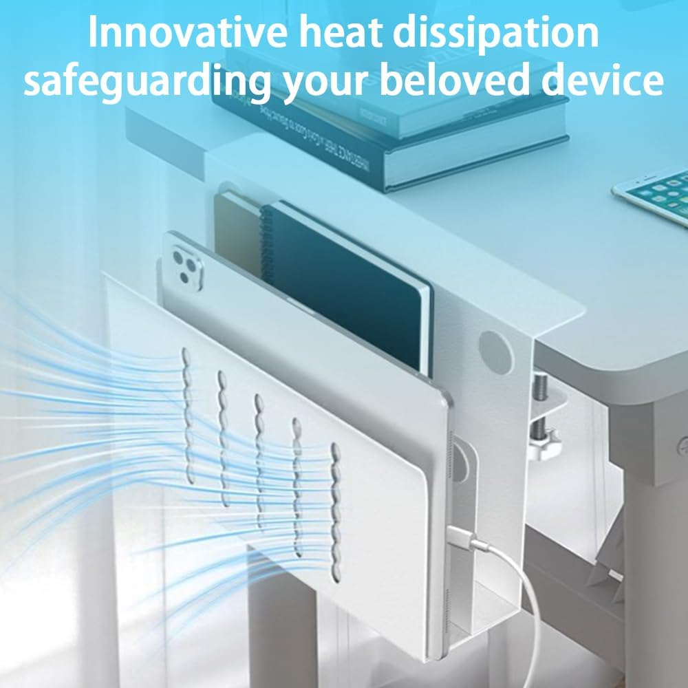 Desk Side Storage Organizer, No Drilling Desk Hanging Organizer Laptop Holder Aluminum Alloy Standing Desk Drawer Cable Management Tray for Office, School, Home