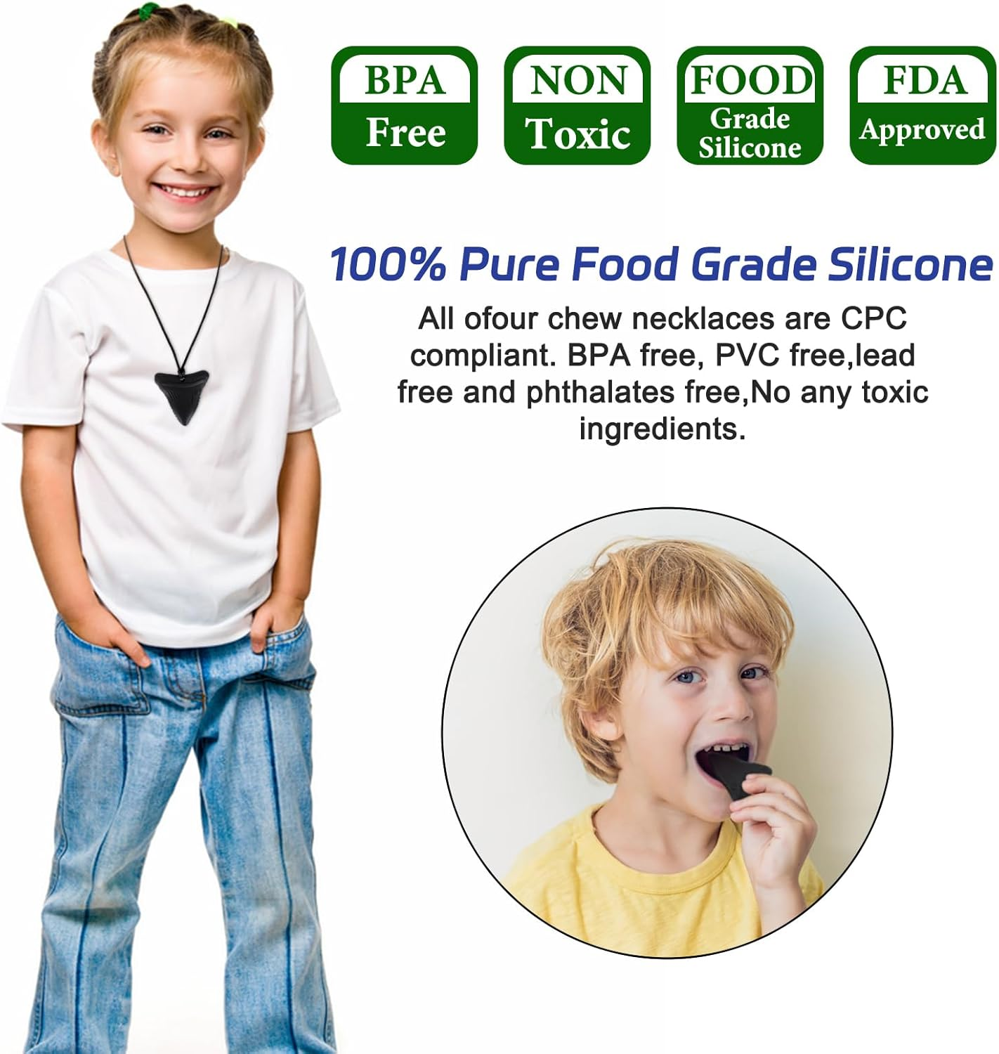 Chew Necklace for Sensory Kids & Adults - 3 Pack Silicone Chewy Necklaces for Autism, ADHD, Anxiety - Safe, Stylish, and Durable image number 2