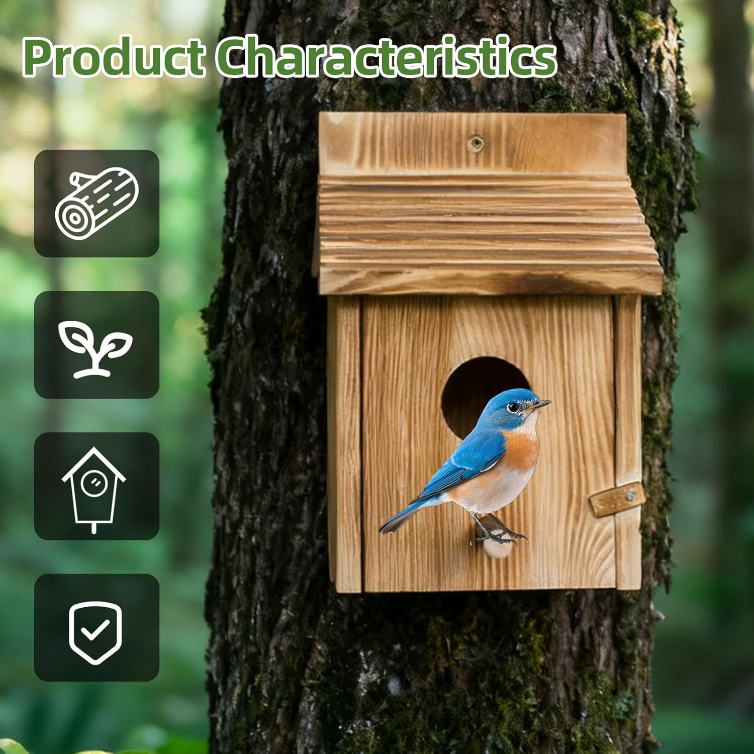 Bird House for outside with Predator Guard, Wood Bird Houses for outside with Pole Wooden Bird House for Bluebird Cardinals Hanging Birdhouse Clearance Garden Country Cottages (Brown) image number 1