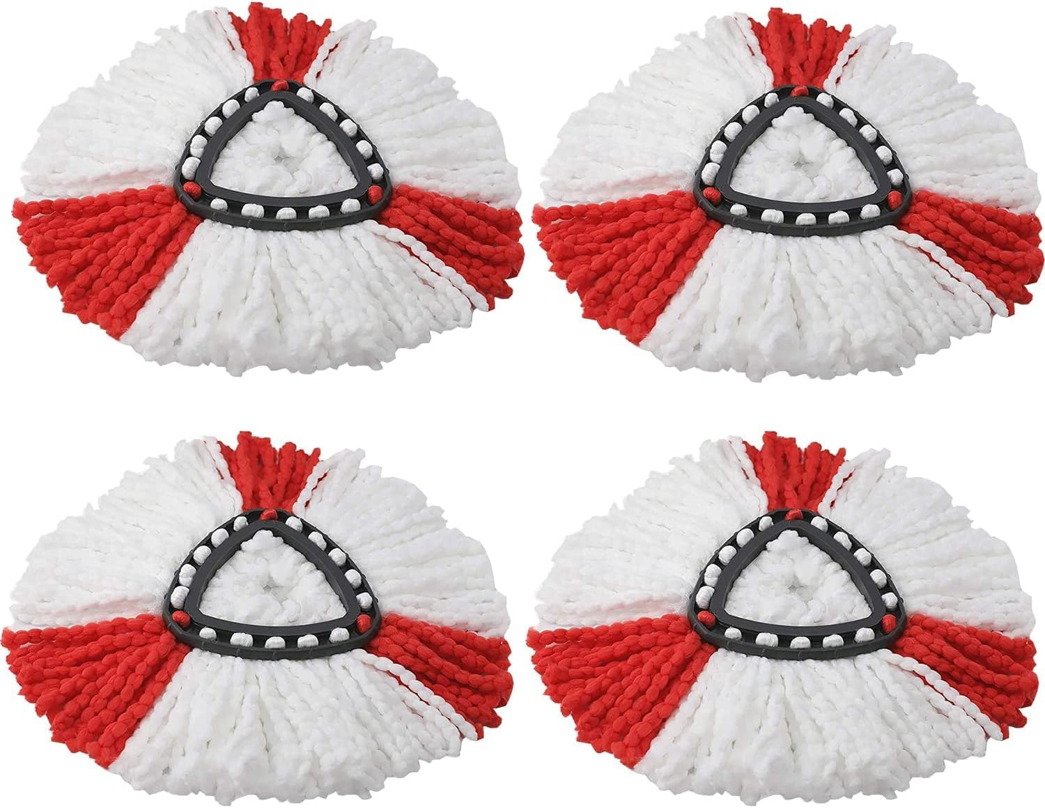 Flic-Flac 4Pcs Spin Mop Heads Replacement Compatible with Vileda,O-Cedar Spin Mop,Easy Wring Dust Mop Head Replacement for Floor Cleaning, Red-White,Triangle Shapeeplacement for Floor Cleaning image number 1