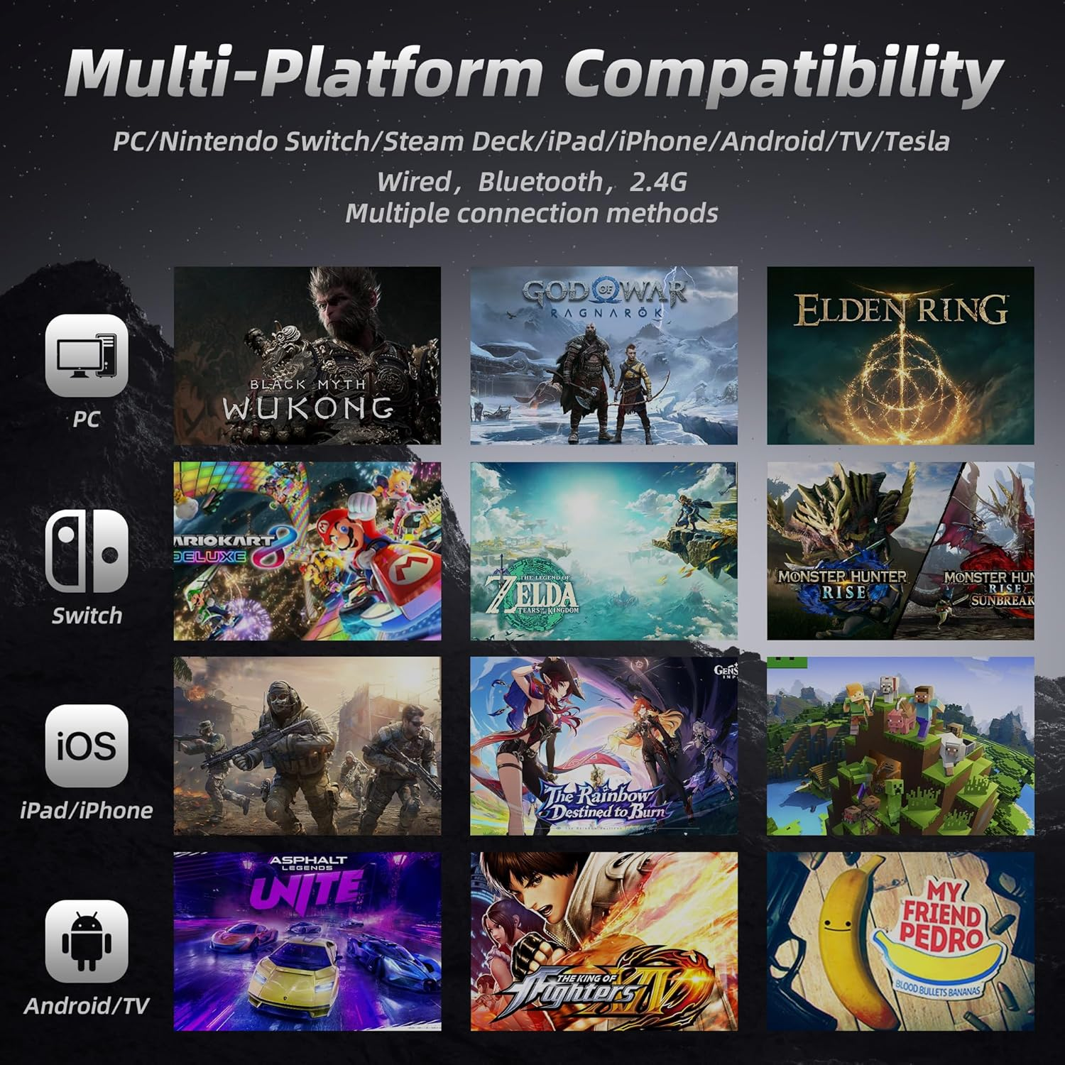 Mytrix Pro PC Controller with Charing Dock, Wireless Bluetooth 2.4G Wired Multi-Platform Controllers Hall Effect Joysticks Hall/Micro 2-In-1 Triggers, 1000Hz Report Rate 4 Macro Keys ABXY Microswitch image number 1