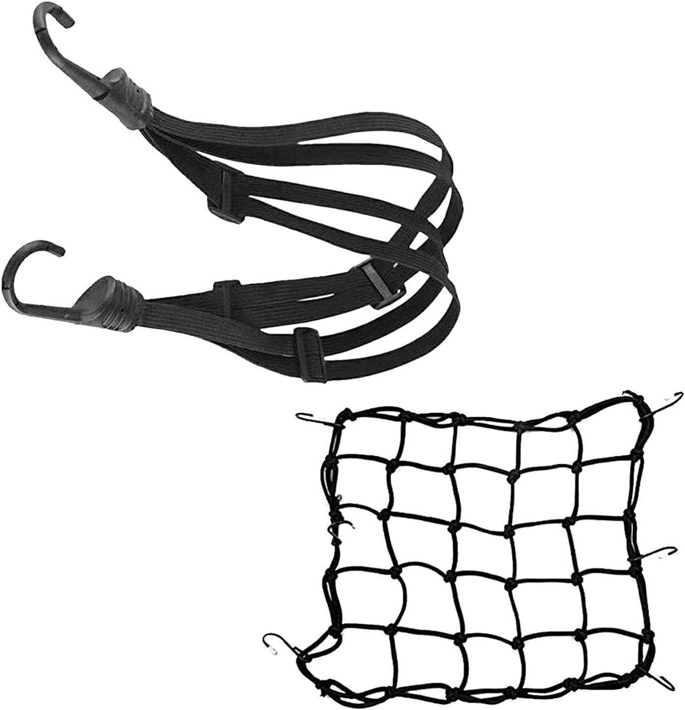 1Pc Motorcycle Helmet Net Luggage Cargo Net with 1 Elastic Luggage Strap, Motorcycle Cargo Net with Helmet Rubber Rope, Elastic Luggage Bungee Net with Helmet Strap