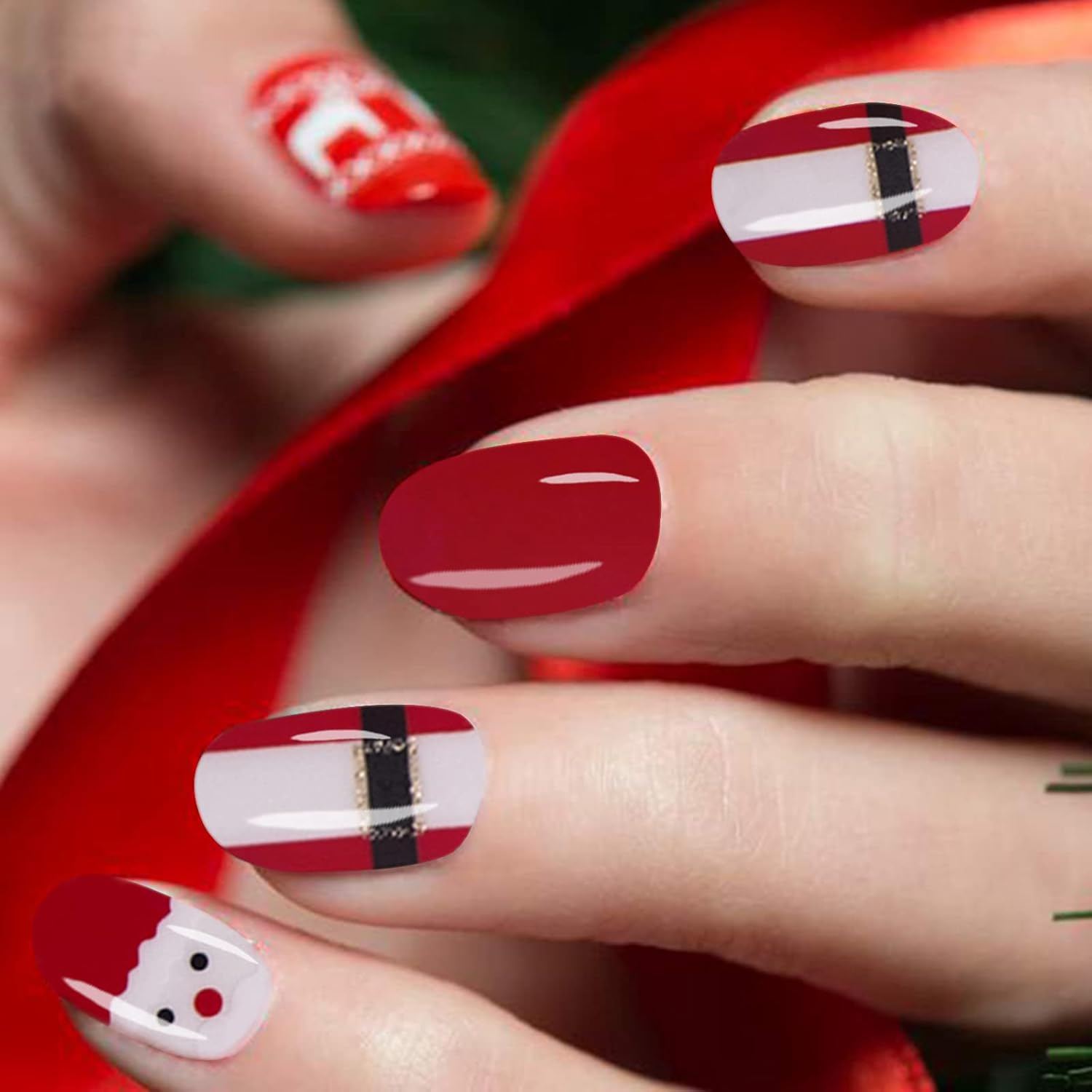 EBANKU Christmas Adhesive Nail Polish Stickers 8 Sheets Full Wraps Nail Art Adhesive Decals Christmas Manicure Decal Kit for Woman Girls(With 1Pcs Nail File) image number 2