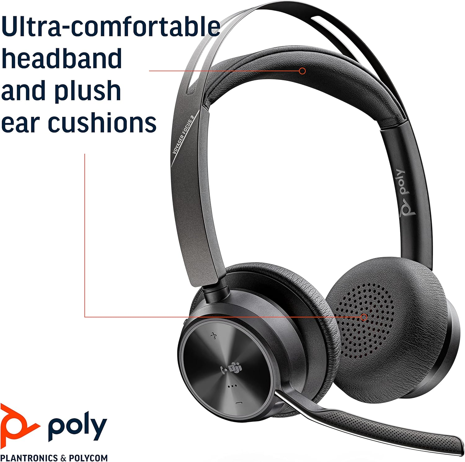 Poly - Voyager Focus 2 UC USB-A Headset (Plantronics) - Bluetooth Dual-Ear (Stereo) Headset with Boom Mic - USB-A Pc/Mac Compatible - Active Noise Canceling - Works with Teams (Certified), Zoom & More, Black, Standard image number 6