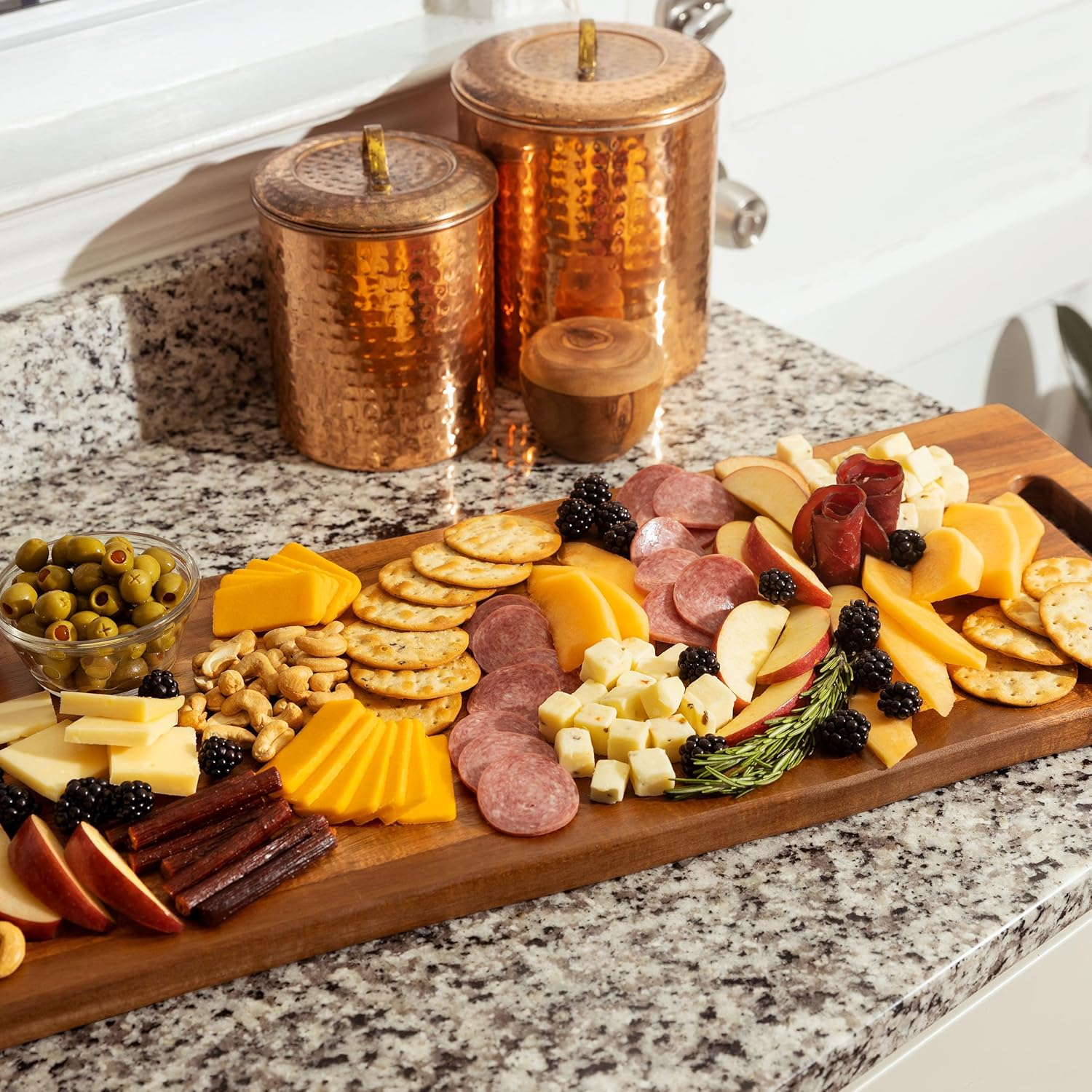 Large Acacia Serving Board with Handles, 36 X 12 Inch Rectangular Charcuterie Platter, Natural Wood Server for Meat, Cheese Board, and Party Appetizers, Extra Long 3Ft, Light - Light image number 2